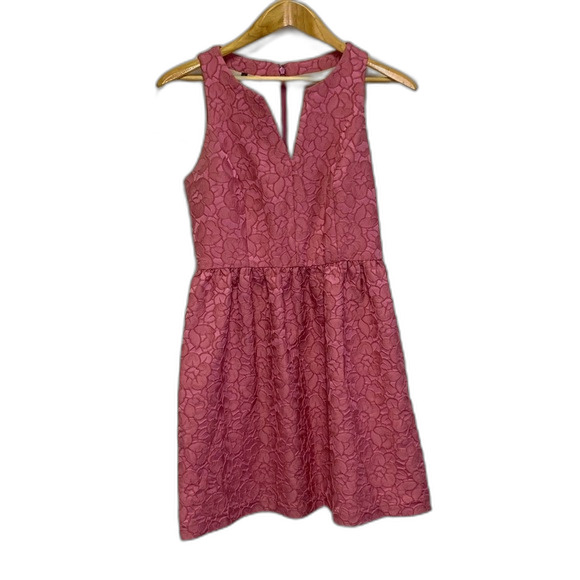 4.Collective Anthropologie Rose Pink Floral Jaquard V-Neck Sleeveless Dress Sz 6 - Picture 2 of 12